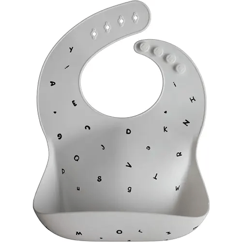 mushie Silicone Baby Bib | Adjustable Fit Waterproof Bibs (Letters White)