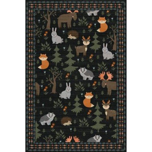 Cute Animal Machine Washable 5x7 Runner Rug Border Design Hallway Rug Non Slip Modern Non-Shedding Runners for Kitchen Entryway Laundry Room Bedroom