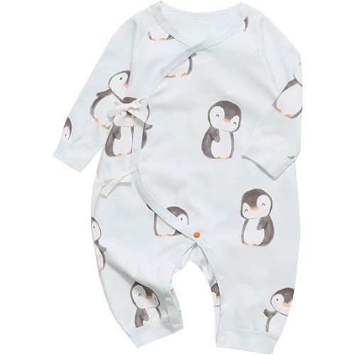 100% Organic Cotton Soft 0-6 Months Newborn Baby Romper Jumpsuits for Boys and Girls Unisex Long Sleeve