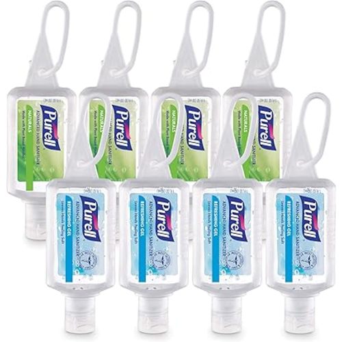 Purell Advanced Hand Sanitizer Variety Pack, Naturals and Refreshing Gel, 1 Fl Oz Travel Size Flip-Cap Bottle with Jelly Wrap Carrier (Pack of 8) - 3900-09-ECSC