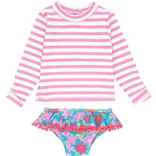 Baby Sandy Toes Long Sleeve Two-Piece Rashguard Swimsuit, 6-12M, Prism Pink