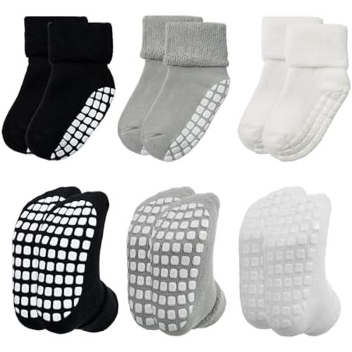 VWU Baby Toddler Kids Ankle Crew Socks with Grips Unisex Warm Thick Cotton Winter Socks 0-10 Years 6/8 Pack