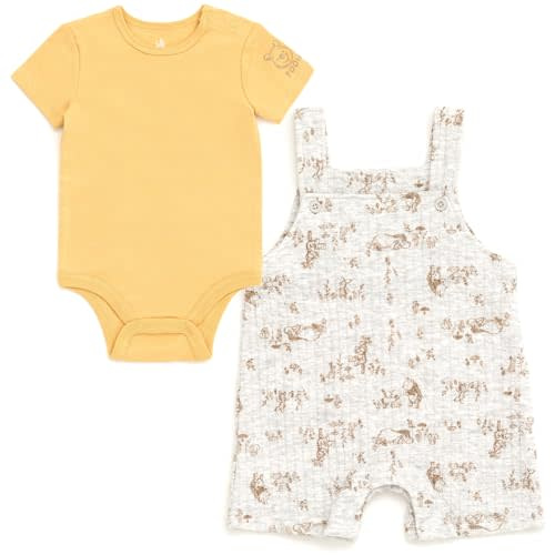Disney Winnie the Pooh Mickey Mouse Minnie Mouse Baby Bodysuit and Short Overalls Outfit Set Newborn to Infant