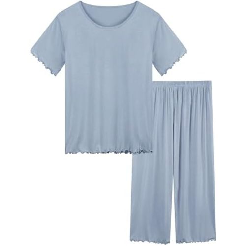 Joyaria Women's Cooling Bamboo Viscose Pajamas Set - Moisture-Wicking Night Sweats Sleepwear, Short Sleeve & Capri (S-XXL)