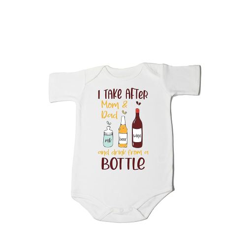 Wine Beer Milk Bottle Onesie Mom and Dad Drinking Baby Bodysuit Funny Cute Pregnancy Announcement Shower Gift Romper (0-6 Months, Wine Beer Milk-Short Sleeve Romper)