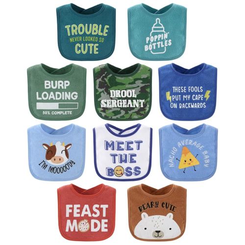 The Peanutshell Baby Boy Terry Bibs Set of 10-100% Cotton, Soft, Absorbent Baby Bibs, Toddler Boy Set, Newborn & Infant Bib - Oh Boy!