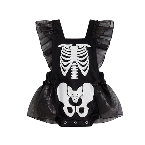 Baby Girl Halloween Outfit Ghost Skeleton Bodysuit Romper Ruffle Tulle Dress Gothic Stuff One Piece Jumpsuit Outfits