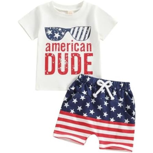 FYBITBO Baby Boy 4th of July Outfits Short Sleeve Tee Shirt and Casual Shorts 2Pcs Fourth of July Summer Outfit