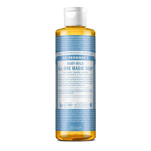 Dr. Bronner's - Pure-Castile Liquid Soap (Baby Unscented, 8 Ounce) - Made with Organic Oils, 18-in-1 Uses: Face, Hair, Laundry, Dishes, For Sensitive Skin, Babies, No Added Fragrance, Vegan, Non-GMO - 8 oz