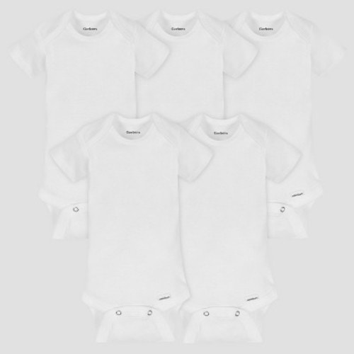 Gerber Organic Short Sleeve Solid Onesies Bodysuits (5 Pack) - White, 3-6 M