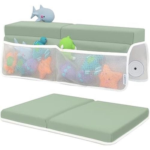 Bath Kneeler and Elbow Rest Pad Set - Baby Support for Knees and Elbows - Kneeler with Memory Foam and Bath Toys Organizer - Ideal Kneeling Pad for Bathing Baby - Green
