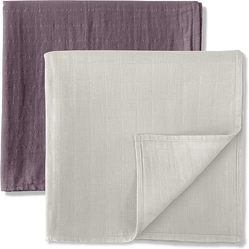 MOZAH Organic Muslin Swaddle Blankets - 100% Cotton for Girl and Boy - Receiving Blanket - 2 Pack of Baby Swaddle Blankets for Gender Neutral Nursery (Mauve and Beige)