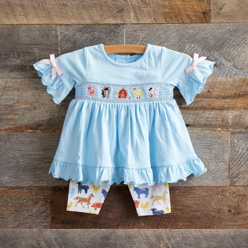 Infant Knit Farm Animal Smocked Top and Legging Set