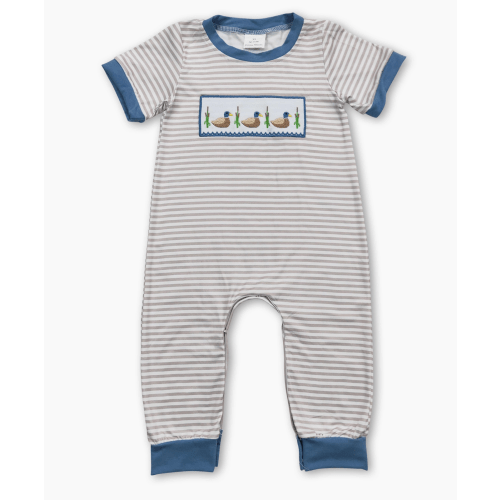 Boys Grey Stripe Duck Romper – 0-3mos