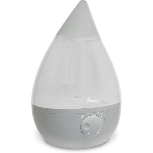 Crane Ultrasonic Cool Mist Humidifier for Bedroom, Baby Nursery, Kids Room, Plants, or Office, Large 1 Gallon Tank, Filter Optional, Grey