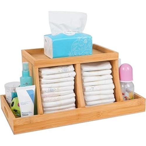 Three colors Bamboo Diaper Organizer, Wooden Diaper Caddy, Changing Table Organizer, Diaper Storage Organizer, Nursery Baby Organization
