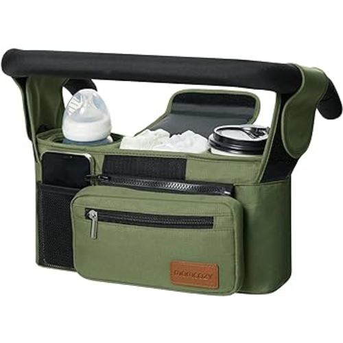 Momcozy Universal Baby Stroller Organizer, 2 Insulated Cup Holder, Detachable Zippered Pocket, Adjustable Shoulder Strap, Large capacity for baby essentials, Compact Design Fits Any Strollers