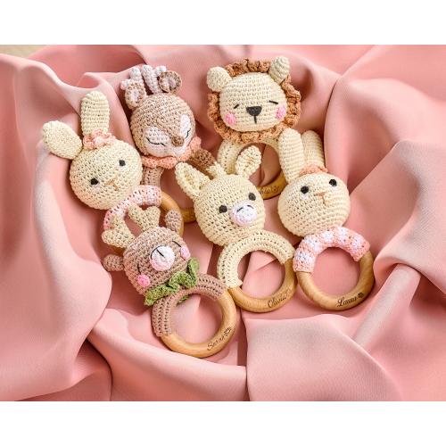Personalized Crochet Baby Rattle Toy for Girls and Boys, Animal Crochet Baby Rattle, Baby Shower Gift, Baby Rattle Grasping Toy,Newborn Gift