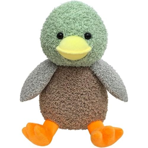 Curly Mallard Duck Plush Stuffed Animal, Cute Furry Green Duck Toy, Soft Cuddly Plushie Hugger Toy for Boys Girls, Gifts for Kids or Girlfriend, 9 Inches