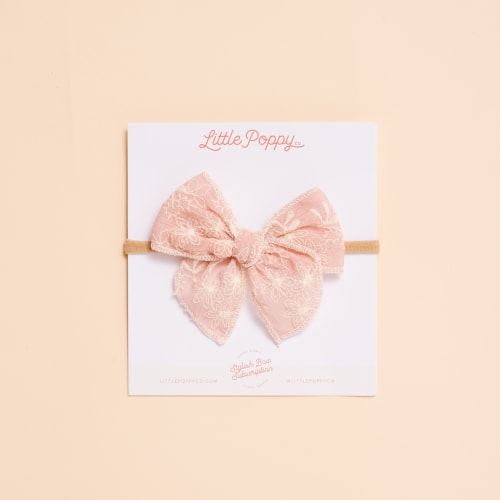 Pink Georgette Embroidered Floral Headband Bow