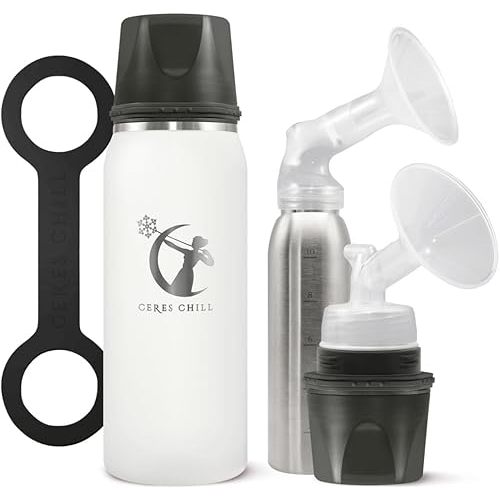 CERES CHILL OG Breastmilk Chiller, Reusable Storage Container, Up to 34 oz. - Bottle Cooler Keeps Milk at Safe Temperatures for Up to 20 Hours, Connects w/Most Pumps (White)