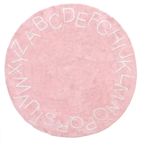 (Pink 4x4) Kids Washable Round Alphabet Pink 4 ft. x 4 ft. Indoor Area Rug