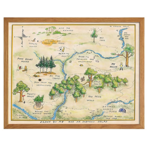 Winnie Pooh Nursery Decor FRAMED - LARGE 11X14 - Toddler Baby Room Wall Art - Little Boys Bedroom Decor - Baby Shower Decorations - Vintage Hundred Acre Wood - Kids Wall Art - Girls Room Decoration