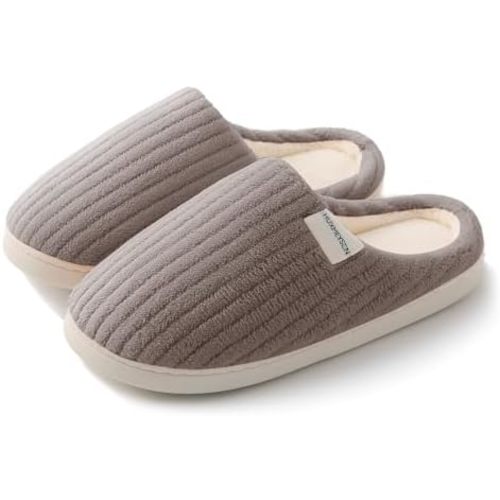HUXMEYSON Slippers for Women, Warm Memory Foam Comfy House Slippers with Anti-Skid Rubber Sole for Indoor and Outdoor