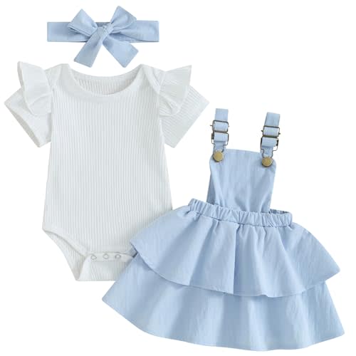 Mubineo Baby Girl Summer Clothes Cute Outfits Short Sleeve Romper Overall Skirt Dress Headband 3PCS Newborn Outfit
