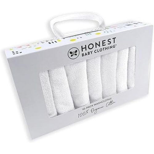 HonestBaby 10-Pack Terry Wash Cloths in Gift Box 100% Organic Cotton for Infant Baby Boys, Girls, 10-Pack Honestly Pure White, One Size
