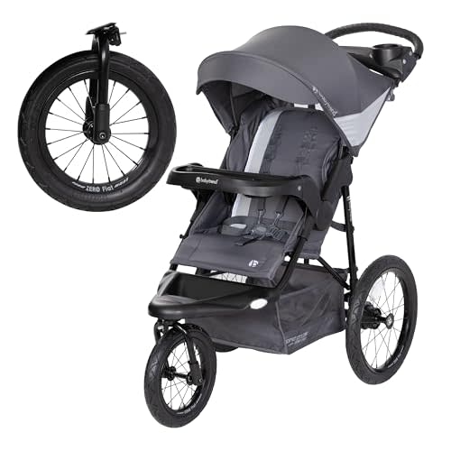 Baby Trend Expedition® Zero Flat Jogger with LED Lights, Dash Grey | Foldable Infant & Toddler Jogging Travel System with Storage Basket, Canopy & 2 Cup Holders