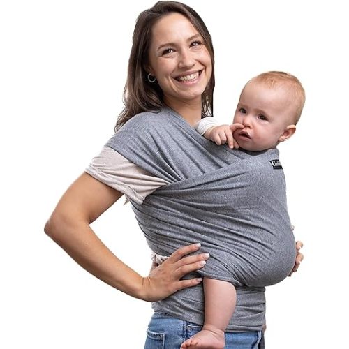 CuddleBug Baby Wrap - Hands-Free Baby Carrier Wrap - Soft & Stretchy Baby Wraps Carrier - Baby Carrier Newborn to Toddler 7-35 lbs - One-Size-Fits-All Baby Holder Wrap - Hip-Healthy Wrap (Gray)