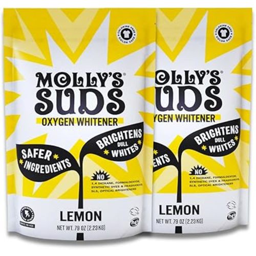 Molly's Suds Oxygen Whitener | Powerful Bleach Alternative, Chlorine Free & Color Safe | Brightens Whites and Removes Stains (Pure Lemon Essential Oil - 158 oz)