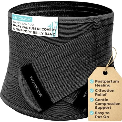 Postpartum Belly Band for C-section and Nature Delivery Recovery, Abdominal Binder with High Compression and Support, Ergonomic Belt for Back Pain Relief (Polyester Made with Bamboo Charcoal Fiber)