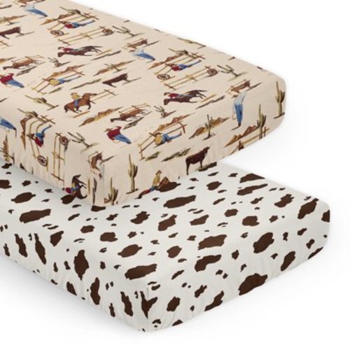 Sweet Jojo Designs Wild West Cowboy Brown Red Blue Fitted Crib Sheets 2 Piece Set