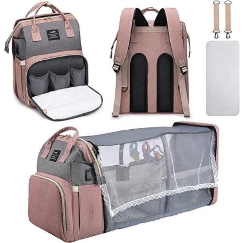 Diaper Bag Backpack, Multifunctional Baby Diaper Bag, Diaper Changing Station for Boys Girls, Large Capacity Travel Baby Bag for Mom Dad with Insulated Pocket & Strap