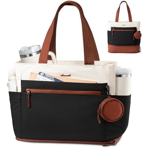 LOVEVOOK Tote Bag for Women, Expandable Large Travel Laptop Work Handbag with Cup Holder and Zipper for Teacher Nurse Daily
