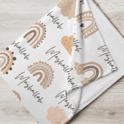 Say Mashallah Baby Blanket | Large New Muslim Baby Blankie | Salam Little One | Hello World Blanket | Islamic New Born Minky Blanket Throw