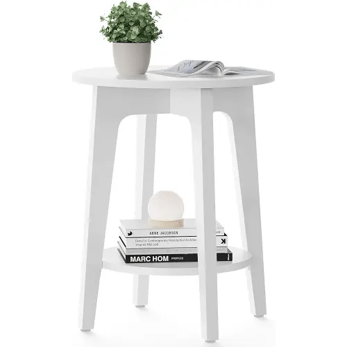 VASAGLE MAEZO Collection - Side Table, 2-Tier Small Round End Table, Nightstand with Tapered Legs, Curved Transitions, for Small Spaces, Living Room, Bedroom, Cloud White ULET283T14