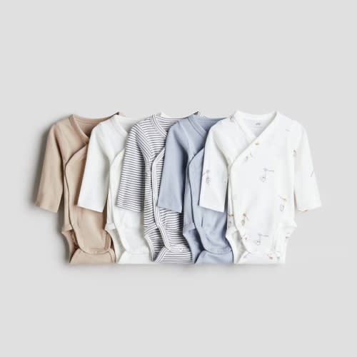 H&M 5-Pack Wrapover Bodysuits - Light Blue/Koalas, 3M (2-4M)