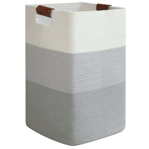 CHERISHGARD 90L laundry Hamper? Large Laundry Basket? Woven Storage Basket with Leather Handles? Cotton Rope Baskets for Living Room