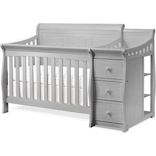 Sorelle Furniture Princeton Elite Crib and Changer with Solid Panel Back Classic -in- Convertible Diaper Changing Table Non-Toxic Finish Wooden Baby Bed Toddler Full-Size Nursery - Weathered Grey