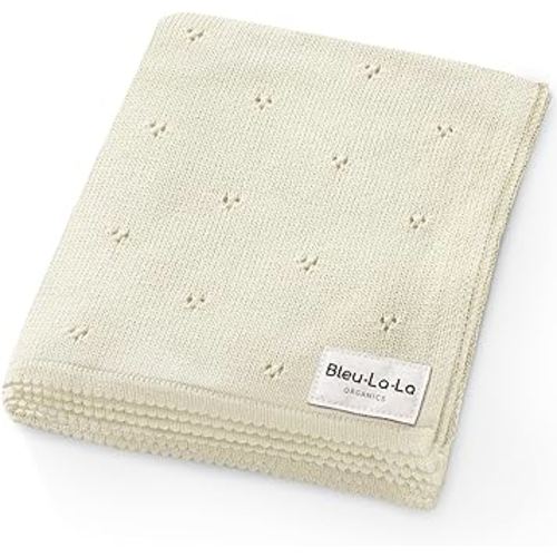 Organic Unisex Pointelle Receiving Swaddle Blanket for Boys & Girls - 100% Luxury Organic Soft Cotton Knit Warm Cuddle Stroller Crib Blanket for Newborns, Infants, & Toddlers (Butter Cream)