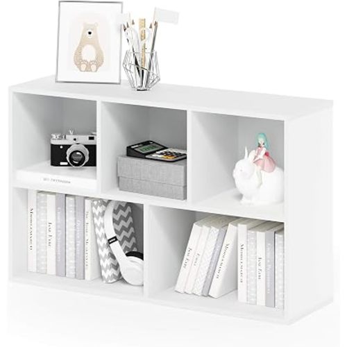 Furinno LUDER Book Shelf, 5-Cube Bookshelf, Reversible Bookcase, 9.4 x 19.5 x 31.5, Easy Assembly, for Living Room, Bedroom, Home Office, White