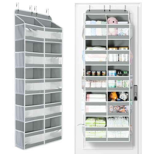 Yecaye 5-Tier Over The Door Organizer Dual-Column, 80lbs Load Extra Large Over the Door Storage of 10 Compartments, Heavy Duty Door Organizer Hanging for Bedroom Closet Nursery Bathroom Pantry, Gray