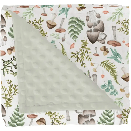 Woodland Mushroom Forest Baby Blanket for Girl Boy with Dotted Backing Double Layer Watercolor Mushroom Green Leaves Soft Swaddle Receiving Blanket Newborn Toddler Nursery Bed Throws 30x40
