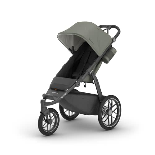 UPPAbaby Ridge V2 Jogging Stroller | All-Terrain Performance Suspension + Never-Flat Tires Built for Walking, Running + Trails | Water Bottle Holder Included | Evelyn (Meadow Green | Carbon Frame)