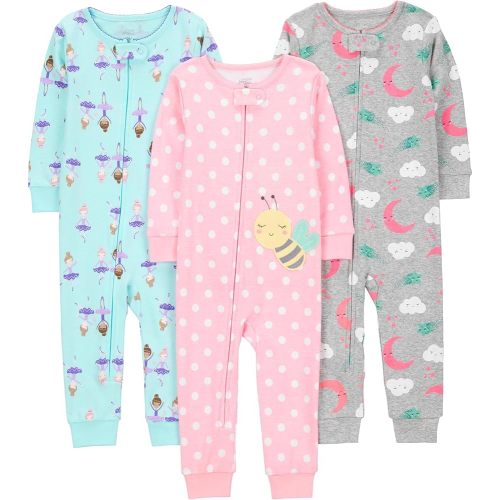 Simple Joys by Carter's Girls' 3-Pack Snug Fit Footless Cotton Pajamas