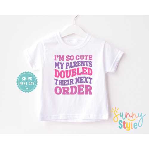 Big Sister of Twins Shirt, Parents Doubled Their Next Order, Twins Announcement T-Shirt, Toddler Girl Tee, Twins Baby Shower Gift, 4041