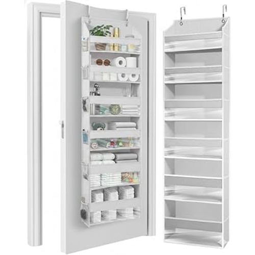 HOMELUX THEORY UPGRADED 6 Tiers Over The Door Organizer Hanging - 100D EXTRA THICK & 50lbs HUGE CAPACITY, 12 Side Mesh Pockets Over The Door Shoe Organizer, Hanging Closet Organizer (Light Gray, 1pc)